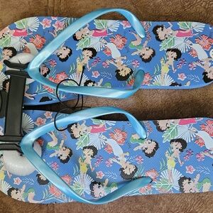 Blue Flip Flops with Cartoon Print
